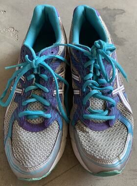 Asics Ahar Gray W/ Purple & Teal Running Training Shoes Womens Size 8 1/2
